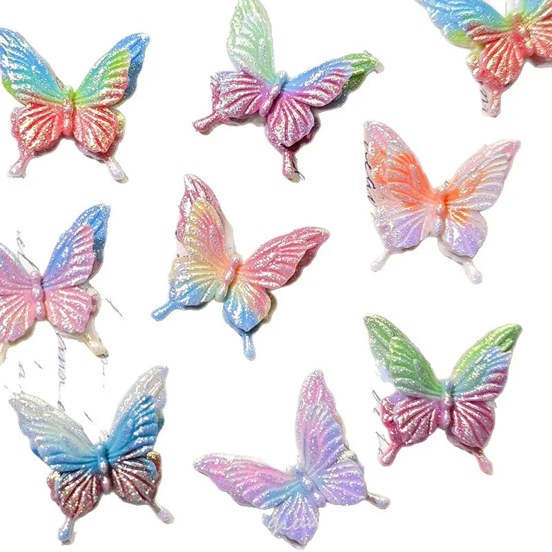 100PCS Exquisite Double-Layer Butterfly Resin Handmade DIY Nail Accessories Earrings Bracelets, Hair Clips Materials