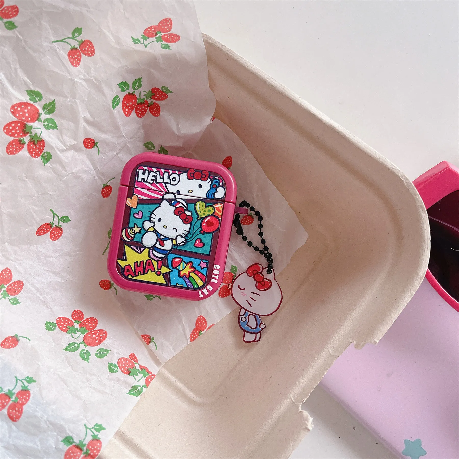 Custodia Kawaii Hello Kitty Funda per Airpods Pro 2 1/2 3 cuffie Bluetooth senza fili accessori scatola protettiva Kuromi con ciondolo