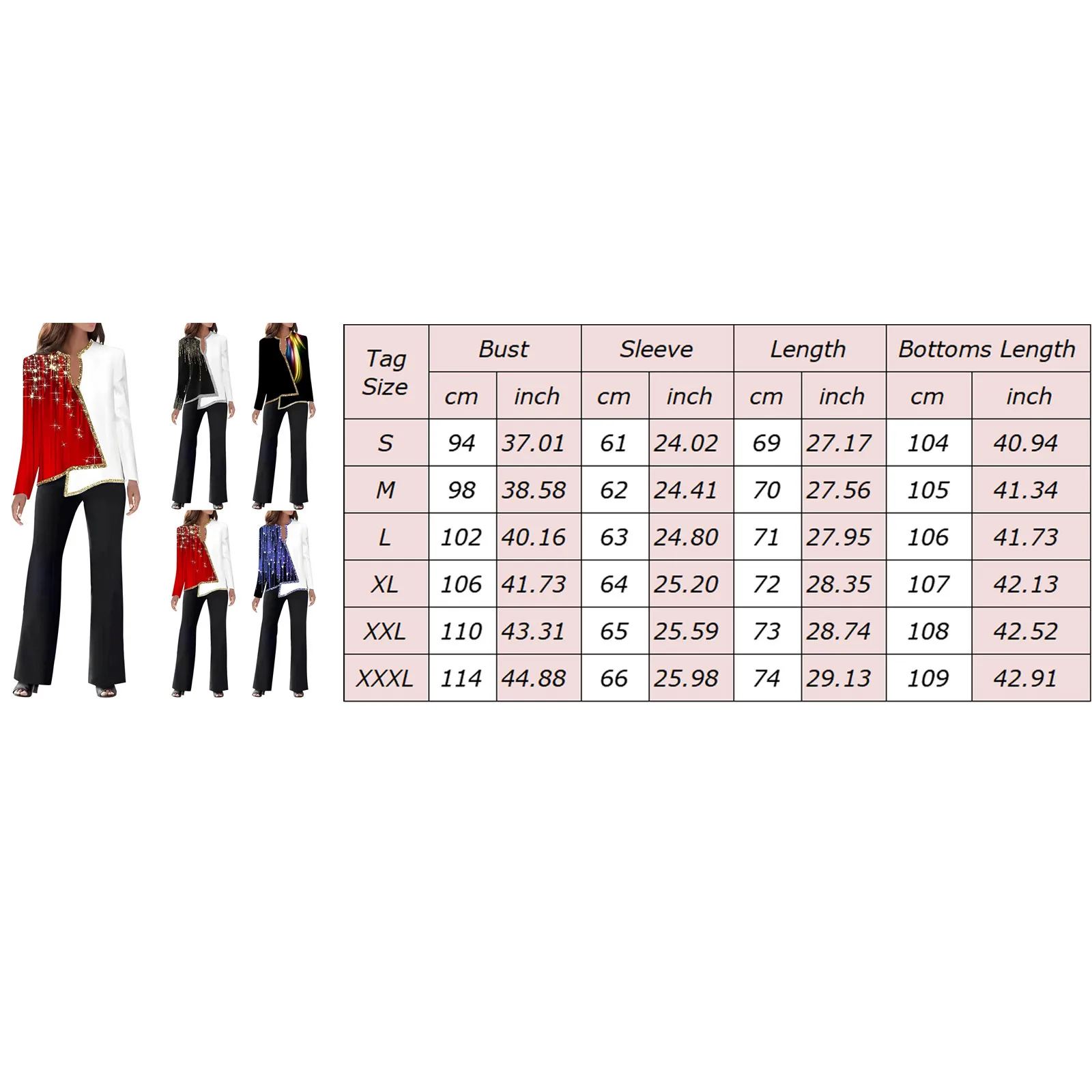 3D Digital Print Women\'s Tracksuit Long Sleeve V Neck Asymmetry Sequin Shirts + Wide Leg Pants Set 2 Piece Outfits Trousers Suit