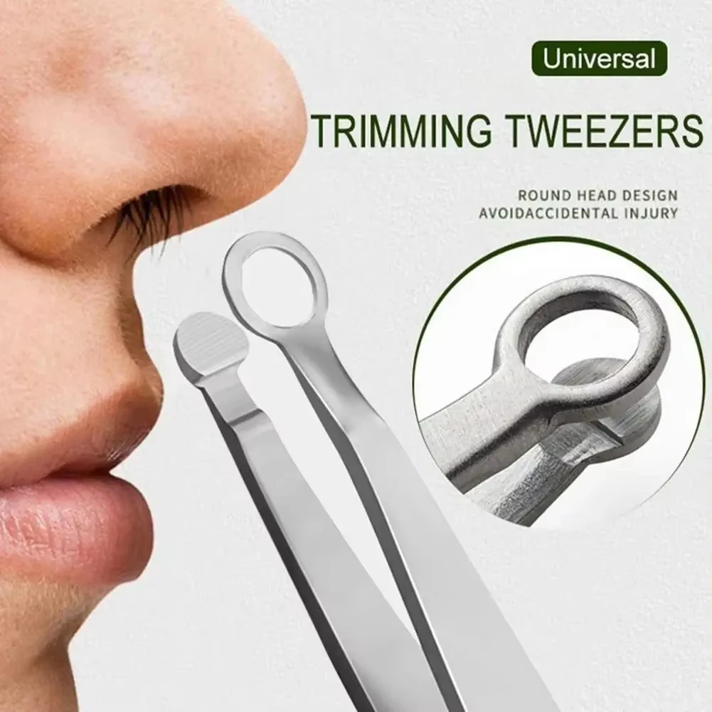 Stainless Steel Eyebrow And Nose Hair Trimming Tweezers, Press-Type Round Nose Hair Trimmer, Round Head Perfect Steel Nose Hair