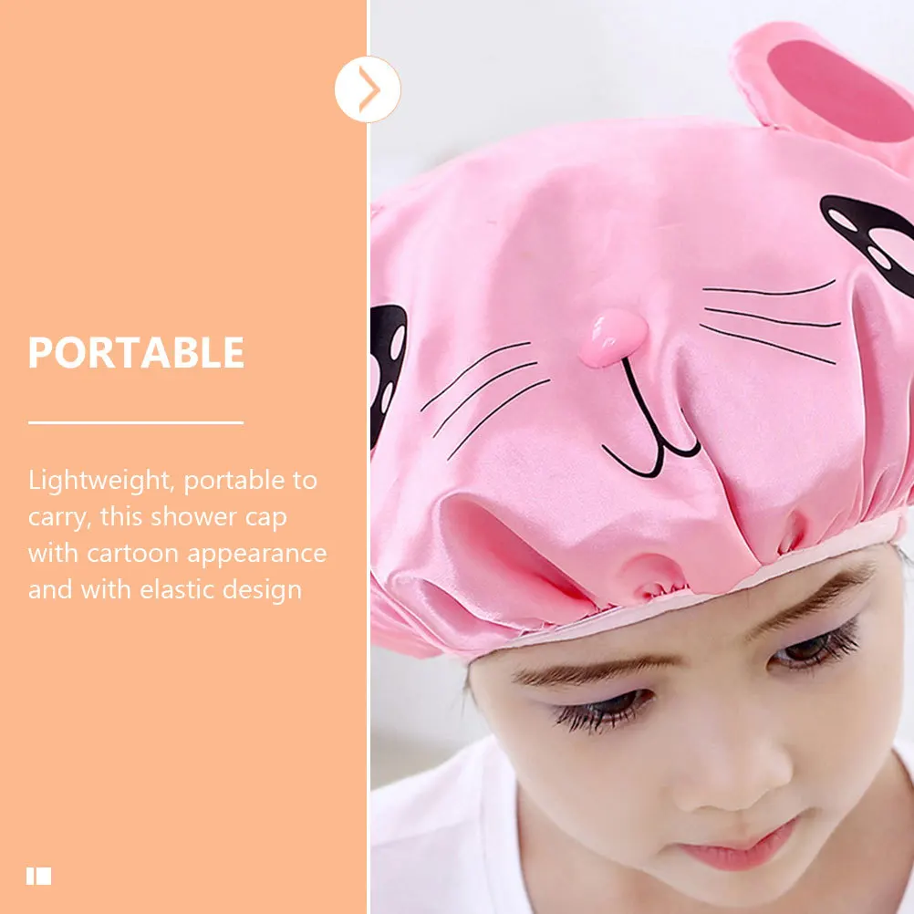 

2pcs Kids Shower Cap Children Bathing Hat Reusable Lightweight Peva Polyester Elastic Cartoon Print For Toddler Boys Girls Wash