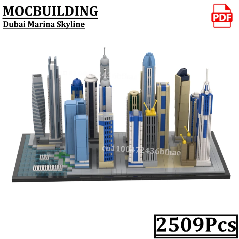 

Декоративная модель городского пейзажа Дубайской мариной MOCBUILDING, конструктор из кирпичиков, украшение для полки, строительные игрушки, подарок