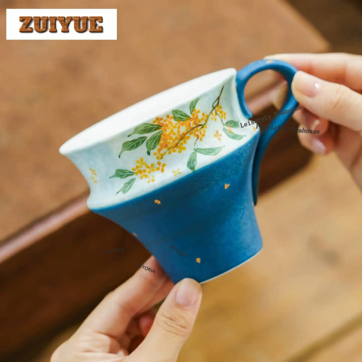 HOYIHM 240ml Hand Painted Osmanthus Teacup Antique Tea Bowl Jug Tea-tasting Meditation Cup Jianzhan Master Cups Tableware