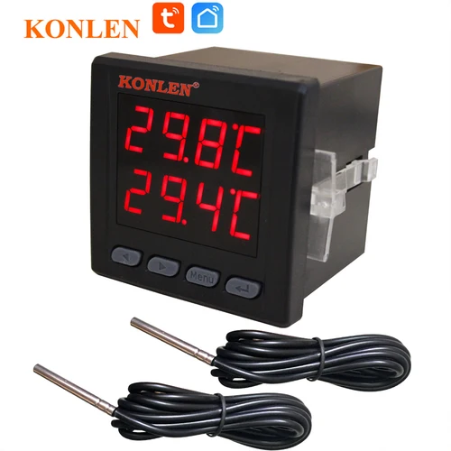 Imagen 1 del producto Controlador de Sensor de temperatura Dual WIFI, termómetro Tuya, termostato con 2 sondas externas, calentador de agua de caldera, congelador Smartlife