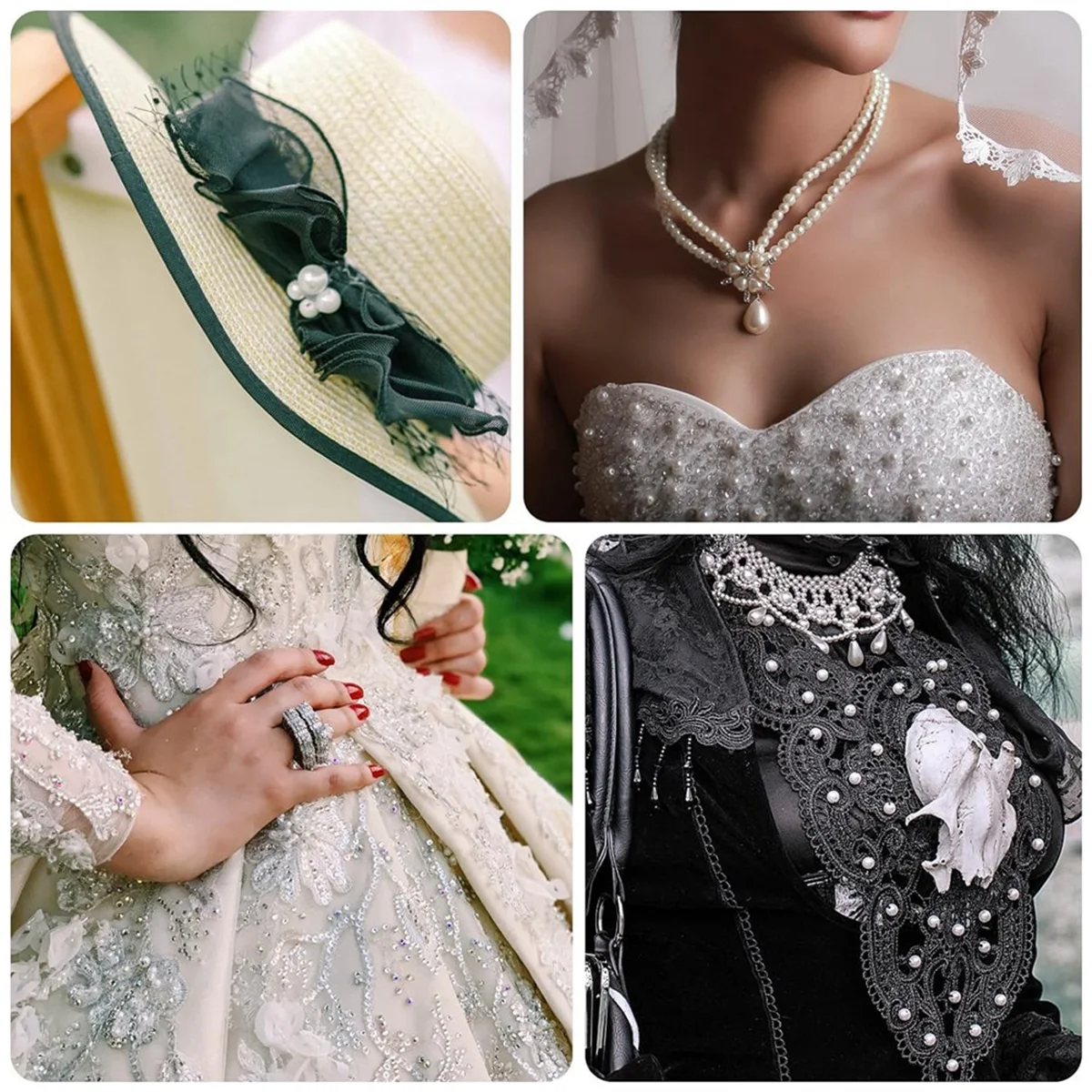 أدوات يدوية لآلة ضبط اللؤلؤ مع 5 أحجام من خرز اللؤلؤ الأبيض المستدير لتزيين الملابس