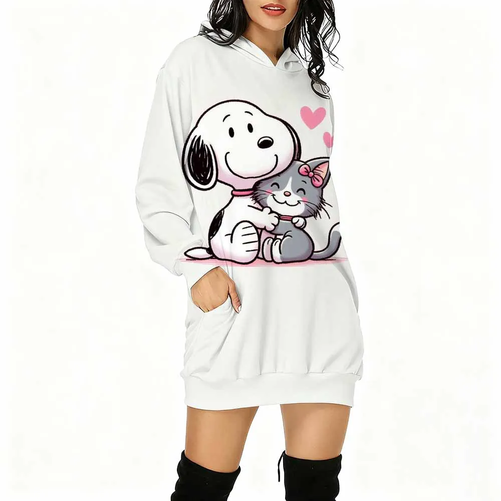 Snoopy cartoon hoodie para meninas em torno do pescoço hoodie para mulheres de manga comprida topo solto casual hoodie casais vestido superior ﻿
