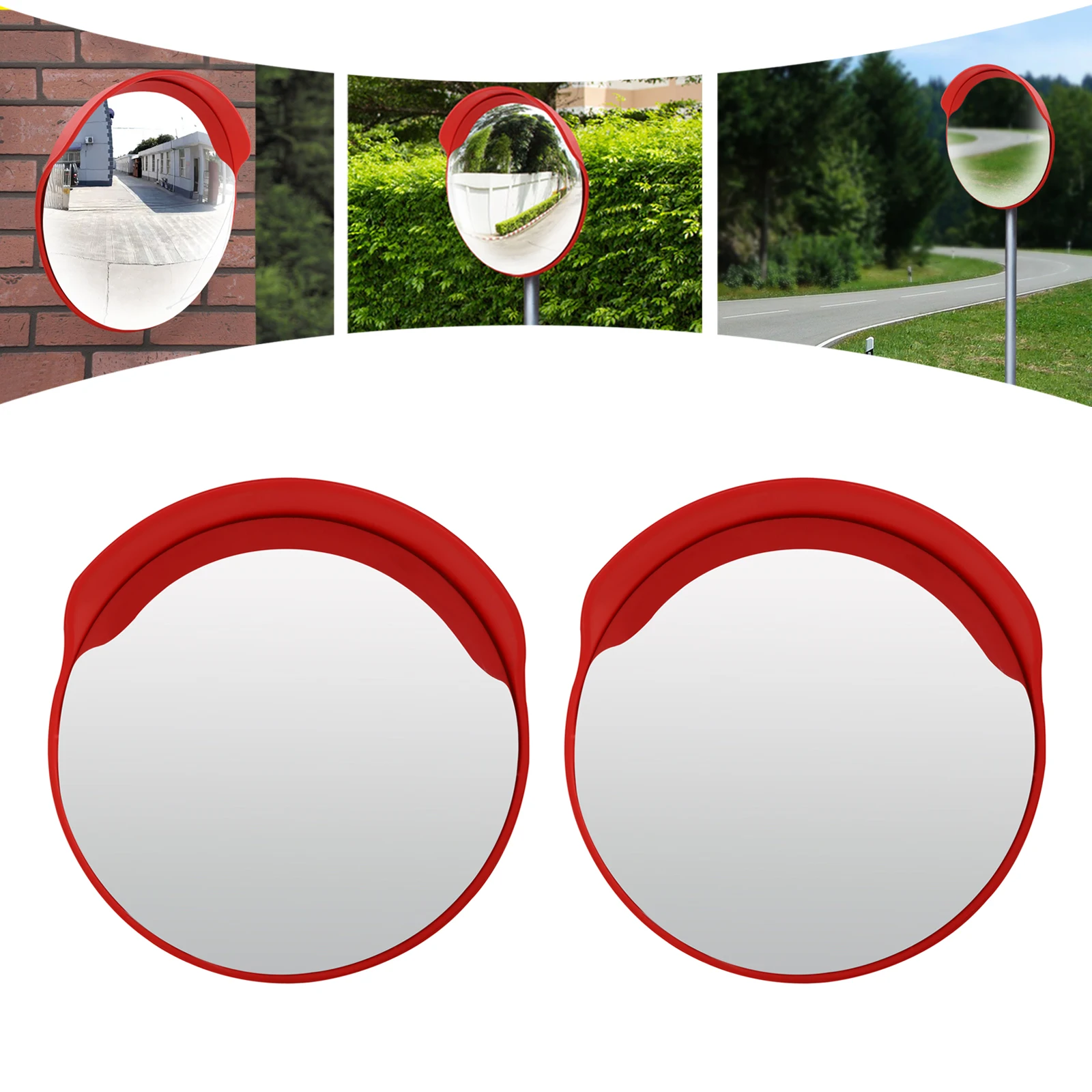 2 Pcs 24 Inch Outdoor Security Mirror Blind Spot Mirror Safety Convex Mirror