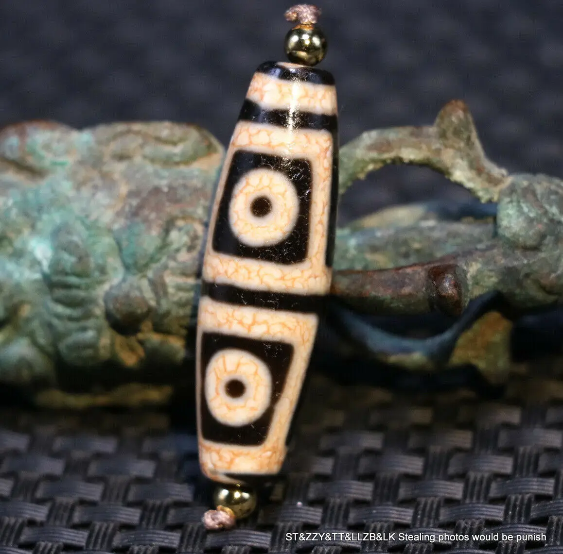 Unique Style Energy Tibetan Top Old Agate Oily Patina Fold Line 4 Eyed dZi Bead Totem FR SS168 Fit For Bracelet UPD0914A117