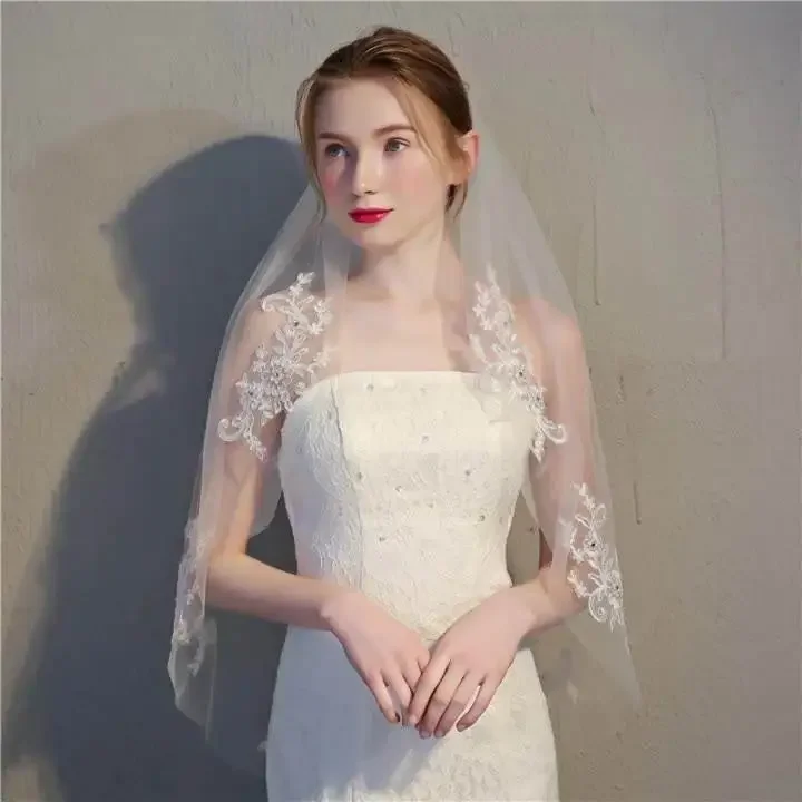 

Fashion Latest Short Tulle Wedding Bridal Veil Lace Women 2025