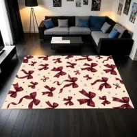 Sweet and Cute 2D Velvet Burgundy Bow Rug, Perfect for the Living Room, Bedroom, or Bedside, Adding a Festive Touch to Autumn and Winter. 4
