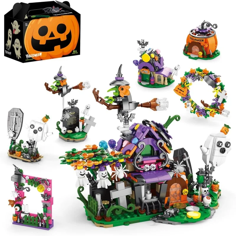 

DIY 6 в 1 дом с привидениями, набор строительных блоков, рождественская игрушка, детская демонстрационная модель на Хэллоуин, подарок на День Благодарения для мальчиков и девочек