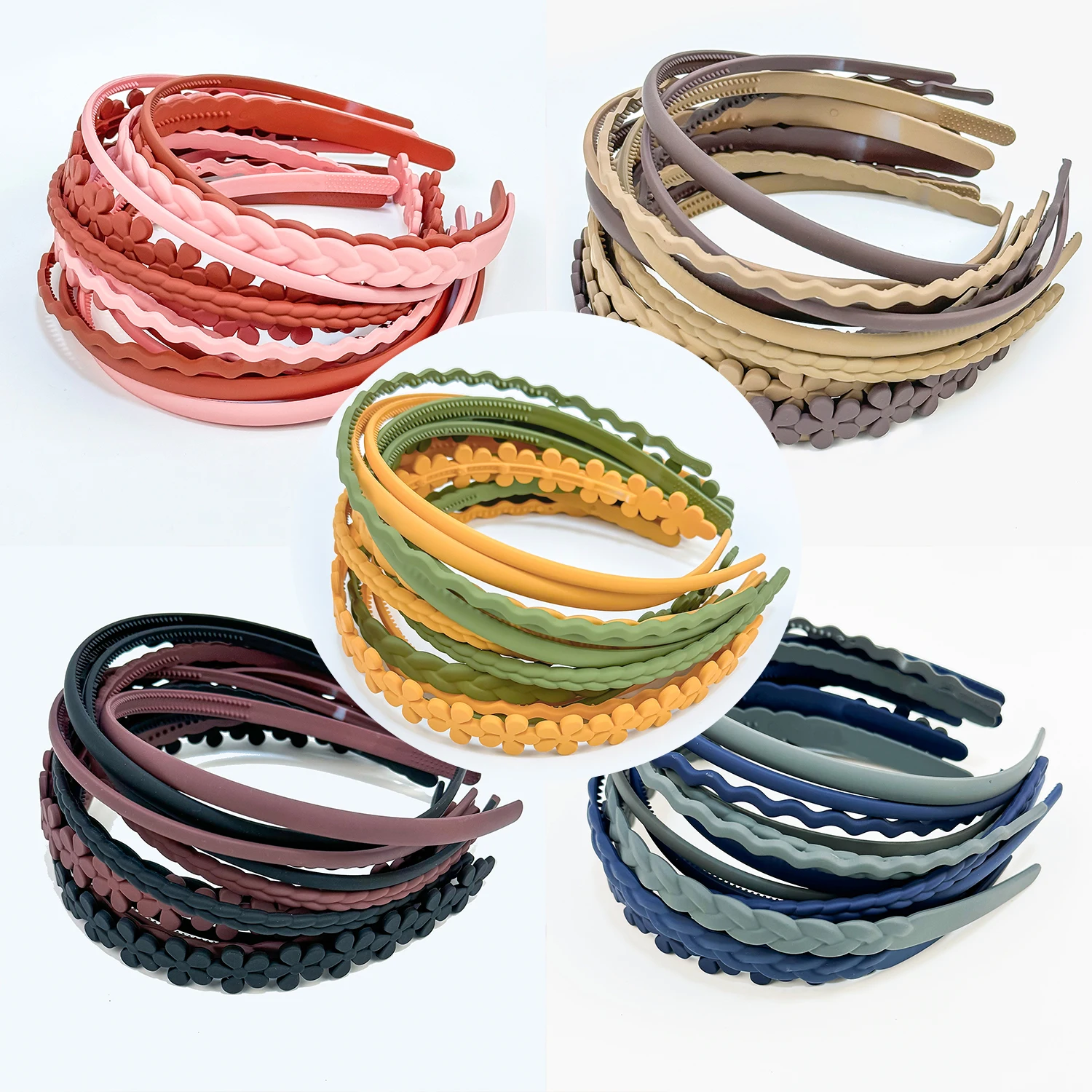 14pcs Girls Matte Headbands Women Plastic Hairband Mix Styles Non-slip Headband Girls Children Floral Hairbands Hair Accessories