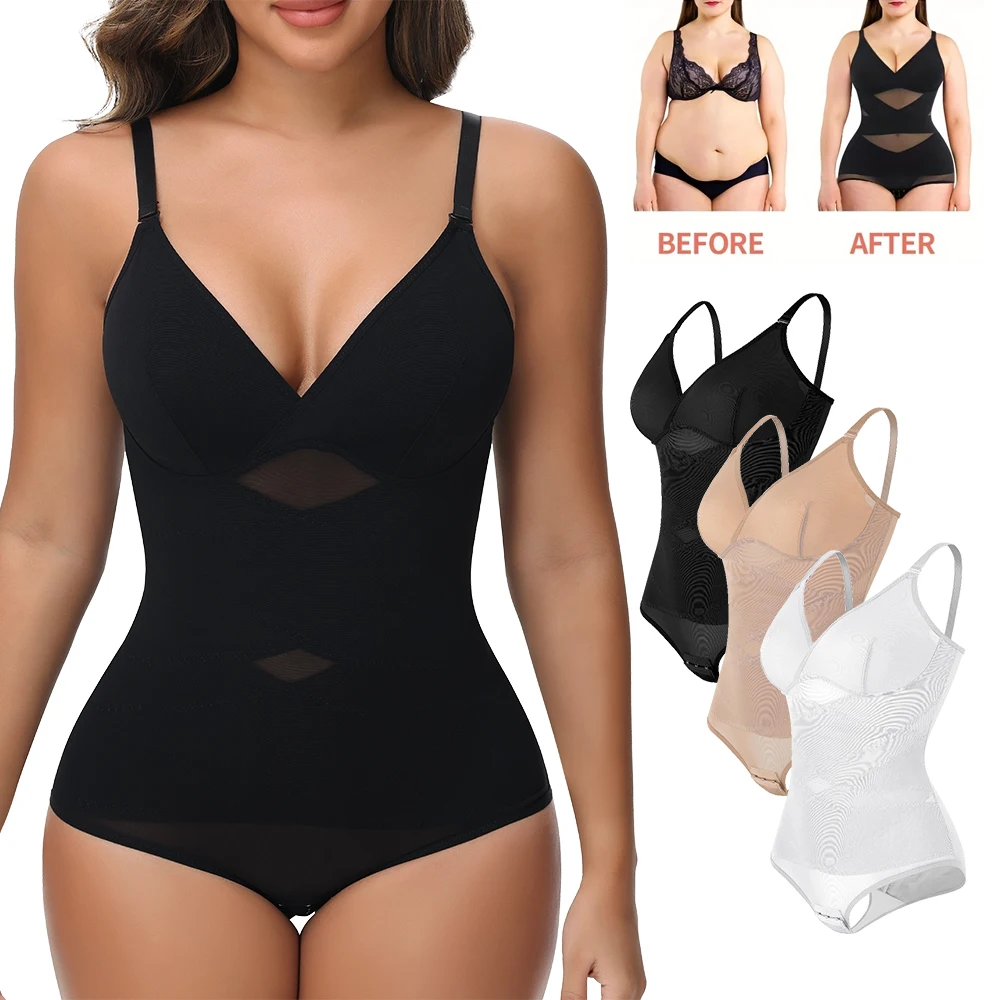 V Neck Shapewear Bodysuit Tummy Control Waist Trainer Body Shaper Open Crotch Shapewear Wyszczuplająca bielizna z otwartym krokiem