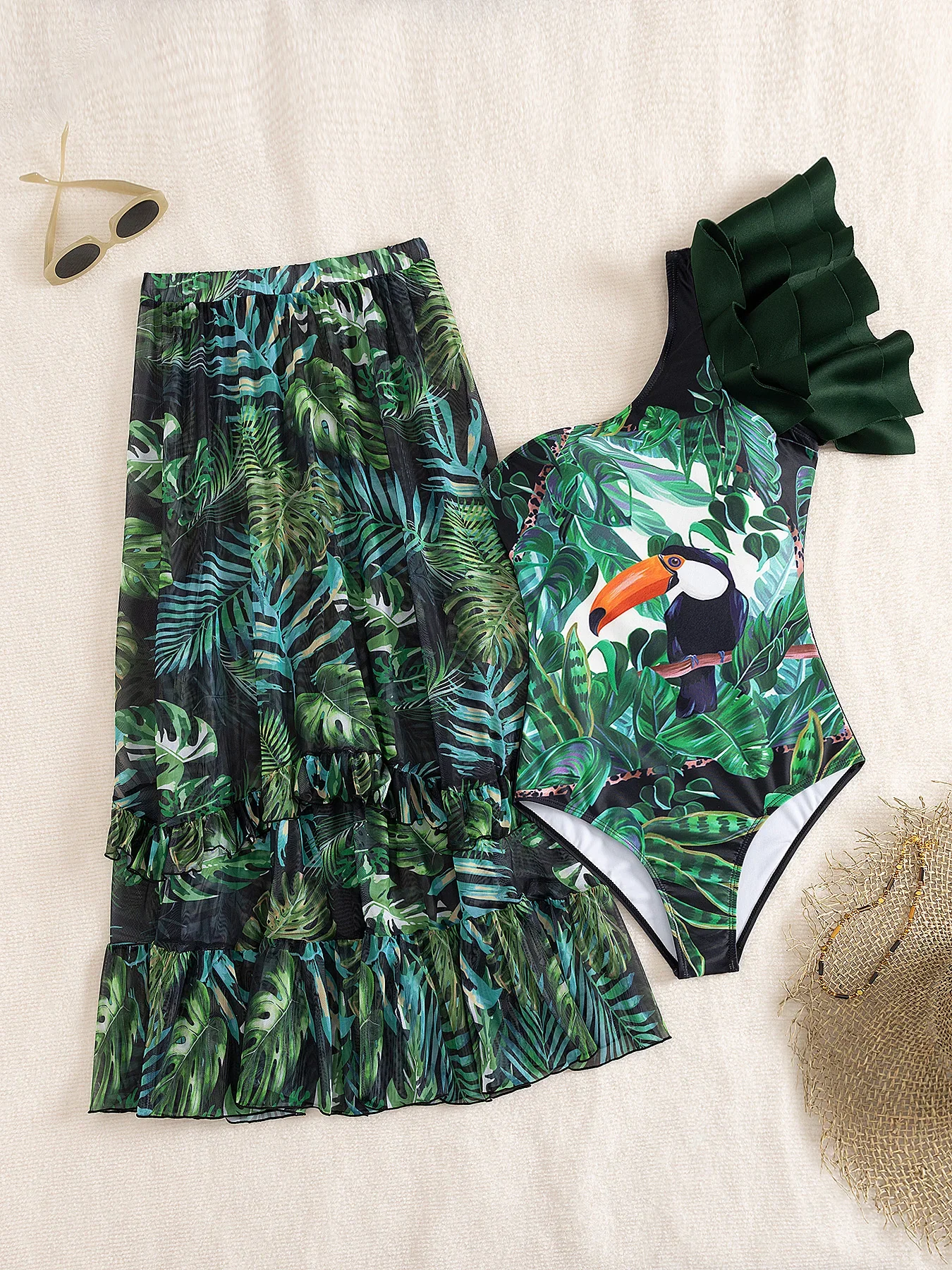 Printed Long Sleeves Women Swimsuits With Beach Cover Ups 2025 Swimwear Lady Bodysuit Holiday Outfits Cheap Clearance