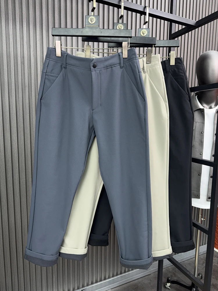 

Мужские повседневные брюки с прямыми штанинами на подкладке Fce, удобные, теплые, водонепроницаемые, осенне-зимние, модные, городские, Sle Sol...