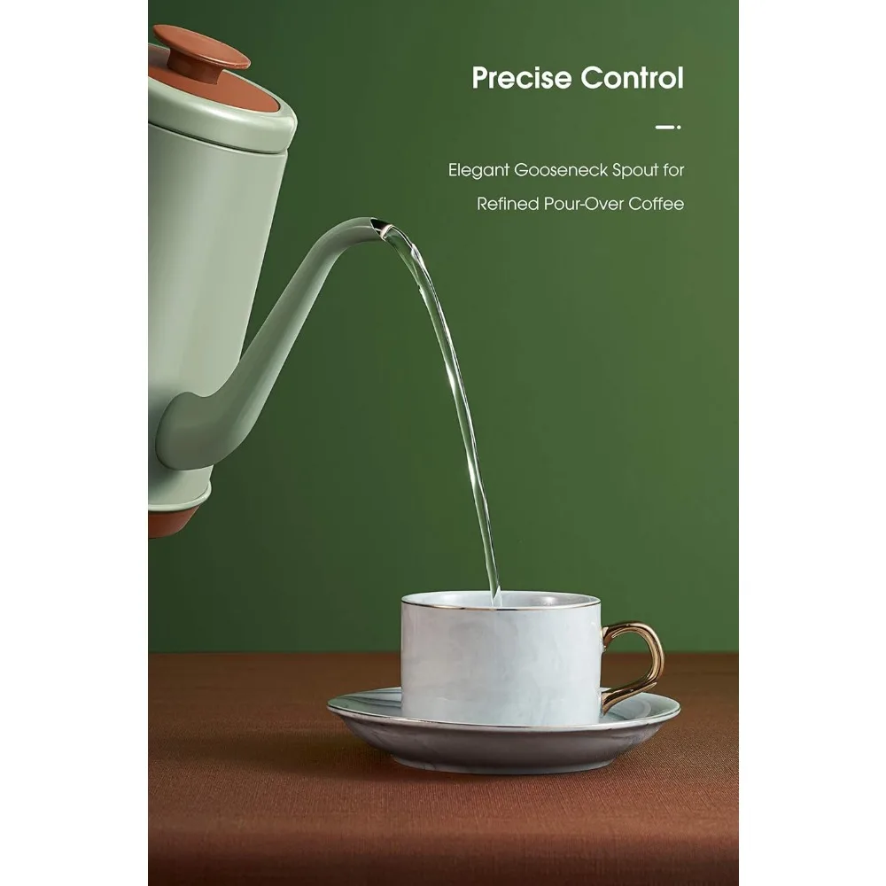 غلاية كهربائية معقوفة (1.0 لتر)، غلاية قهوة كلاسيكية خالية من مادة BPA مصنوعة من الفولاذ المقاوم للصدأ بنسبة 100% |   غلاية شاي - أخضر