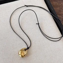 Creativity Design Stainless Steel Metal Water Drop Pendant Necklace for Women Charm Handmade Leather Chain Chokers Jewelry Gift
