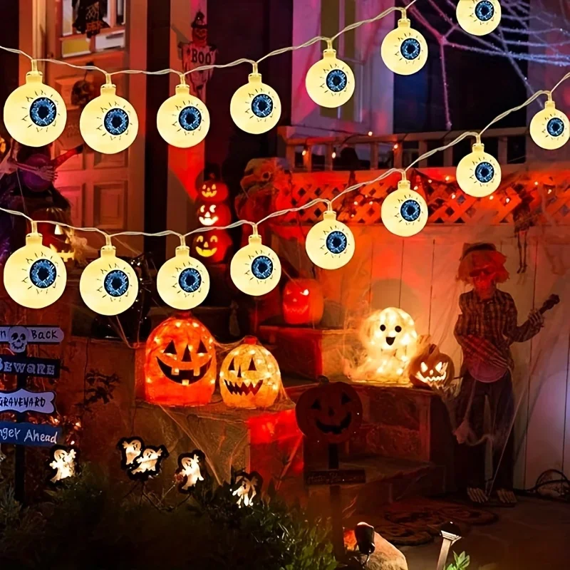 Pop Halloween Atmosphere String Lights Pumpkin Ghost Spider Web 3D LED Lamp Battery Powered Horror Decorative For Window Porch P