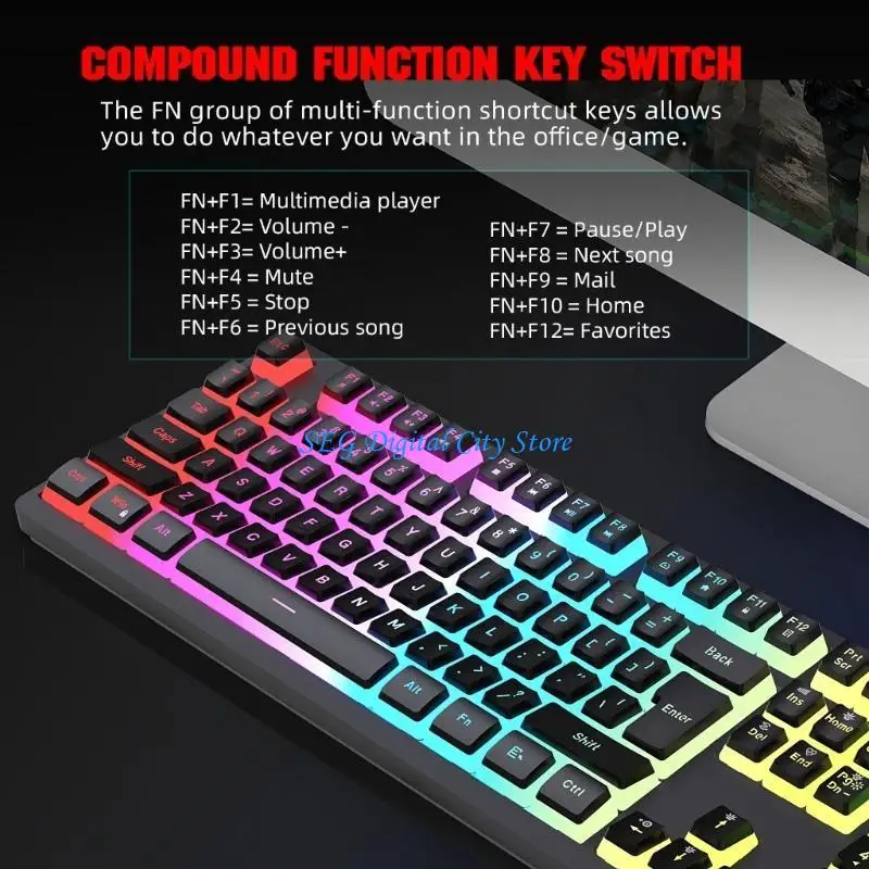 

U75B Gaming Keyboard RGB Backlit LED Mechanical Feel Keyboard with Multimedia Keys, 104 Keys USB Computer Keyboard