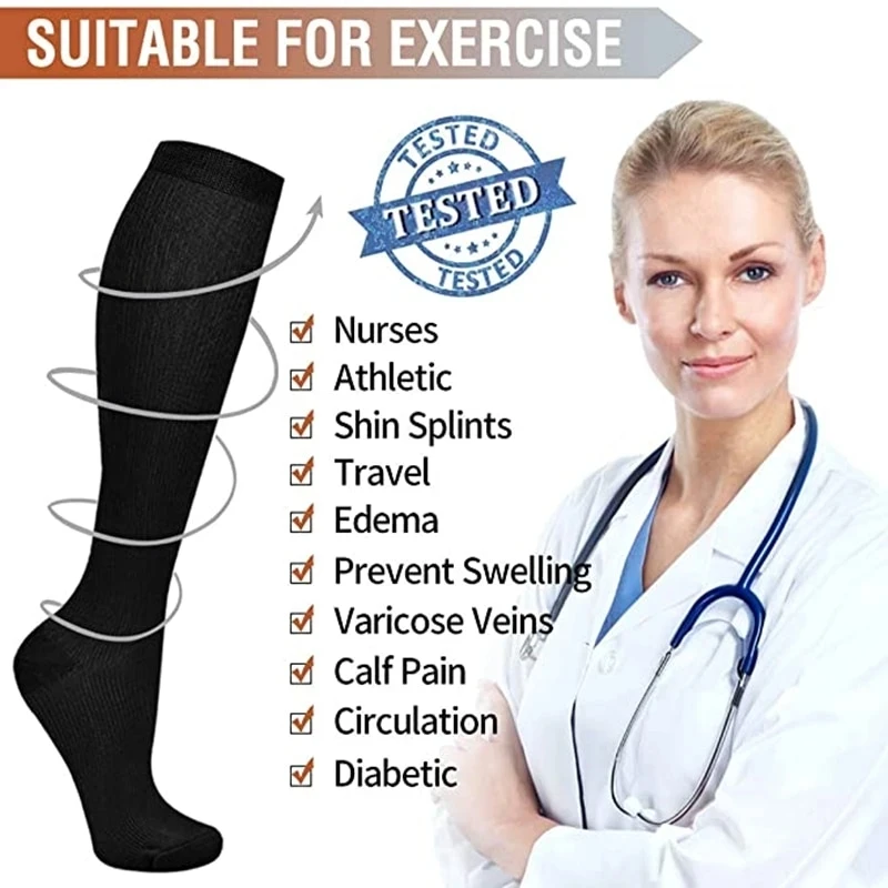 2 Pairs Compression Stockings Blood Circulation Promotion Slimming Sport Nurse Socks Anti Fatigue Comfort Knee High