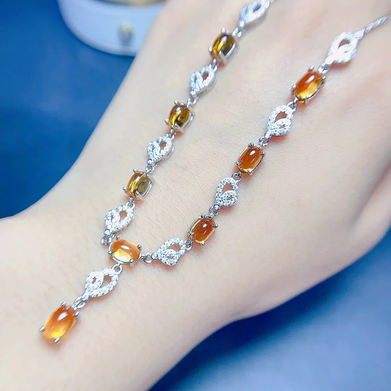 VVS Grade Citrine Necklace 5mm * 7mm Total 6.4ct Natural Citrine 925 Silver Necklace 18K Gold Plating Yellow Crystal Jewelry