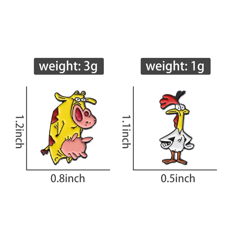 2pcs Cartoon Manga Enamel Pins Custom Cute Rooster Cow Brooches Lapel Badges Animal Jewelry Gift for Kids Friends