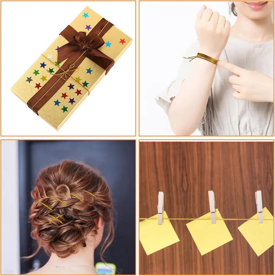 5 Piezas de Cuerdas de 5M para Trenzas, Accesorio de Cabello, Cuerda Envolvente para Trenzas, Cuerda para Dreadlocks, Trenzado Plateado y Dorado 3