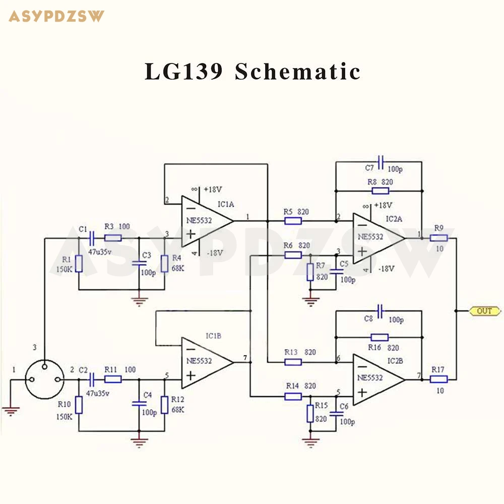 LG139 Mono balanceado para Single-Ended, distorção ultra baixa, XLR para RCA OUT Bare, PCB