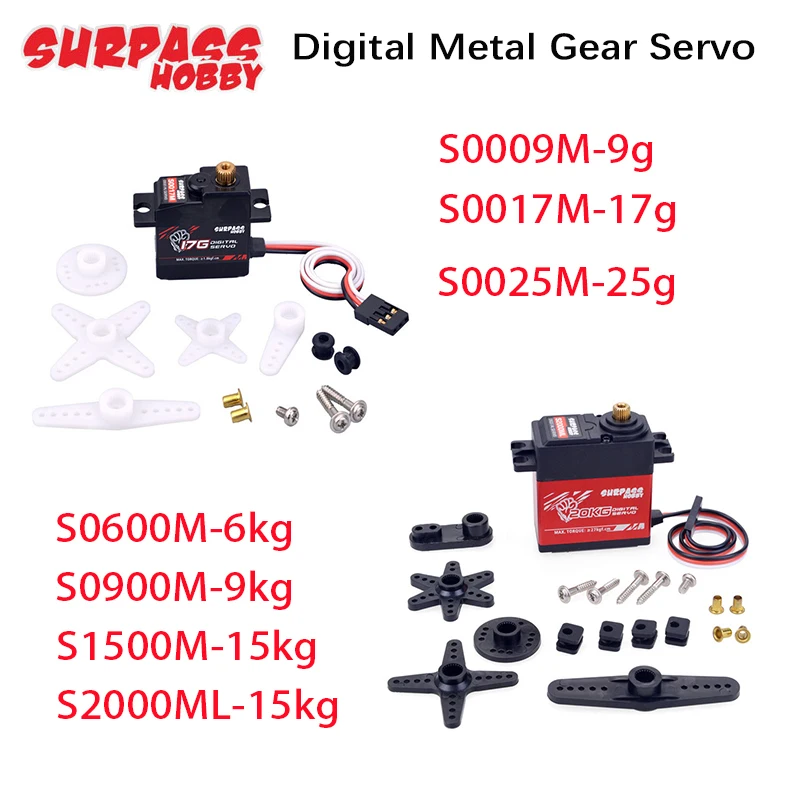 2Pcs Override Digital Servo Mechanism Hobby 9/17/25g 6/9/15/20kg Metal Gear Micro Servo For 1/8 1/10 RC Plane Glider Robot