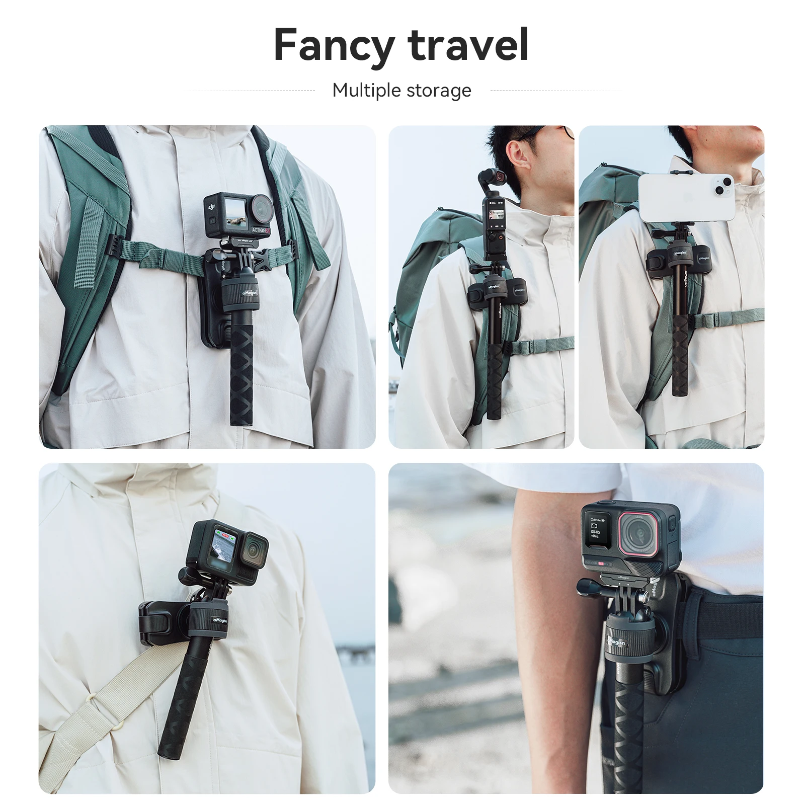 aMagisn Selfie Stick Holster with Backpack / Waist belt Clip,Quick Release Holder ,Hands-free Mount for DJI Gopro Hero Insta360