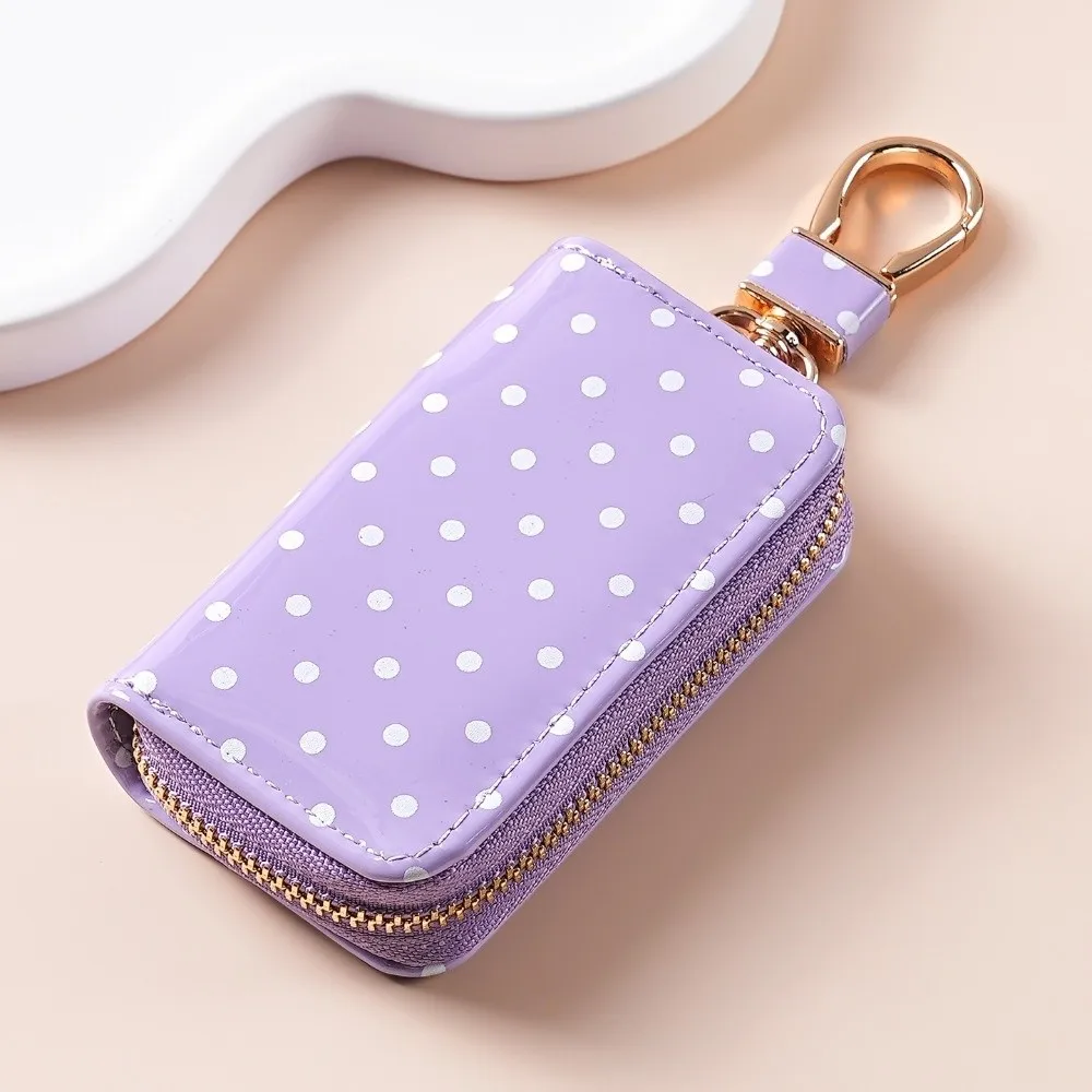 Durable Polka Dot Key Pouch Metal Clasp Compact Zipper Key Protection Cover Water Resistant Pu Leather Small Wallet Bag Pendant