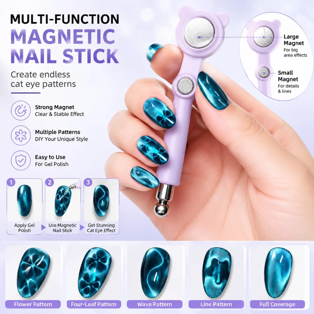 Bear Shaped Multi Function Nail Magnet Pentagram Petals Effect Super Strong Cat Eye Nail Magnetic Tools DIY Manicure Stick