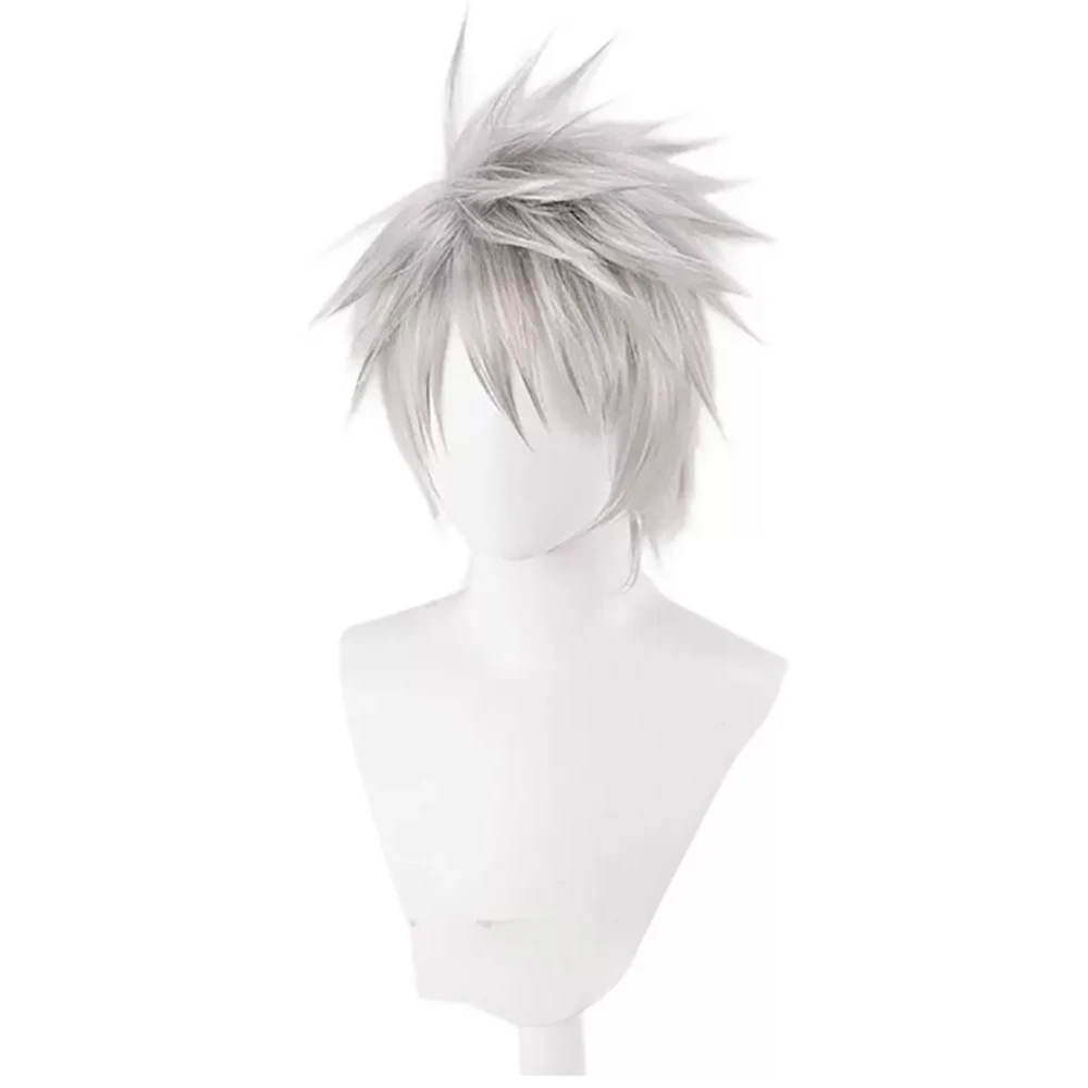 HAIRJOY ​​Kunsthaar-Perücke, Hatake Kakashi Cosplay-Perücke, kurze silberweiße Perücke, hitzebeständige Faser, Rosennetz – Detail 2