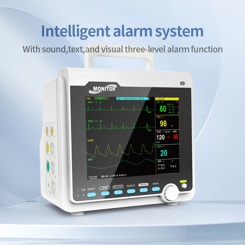 CONTEC Monitor de paciente portátil Monitor de signos vitales humano/veterinario de 8 "ECG NIBP RESP SPO2 PR TEMP (opción de impresora y Etco2)