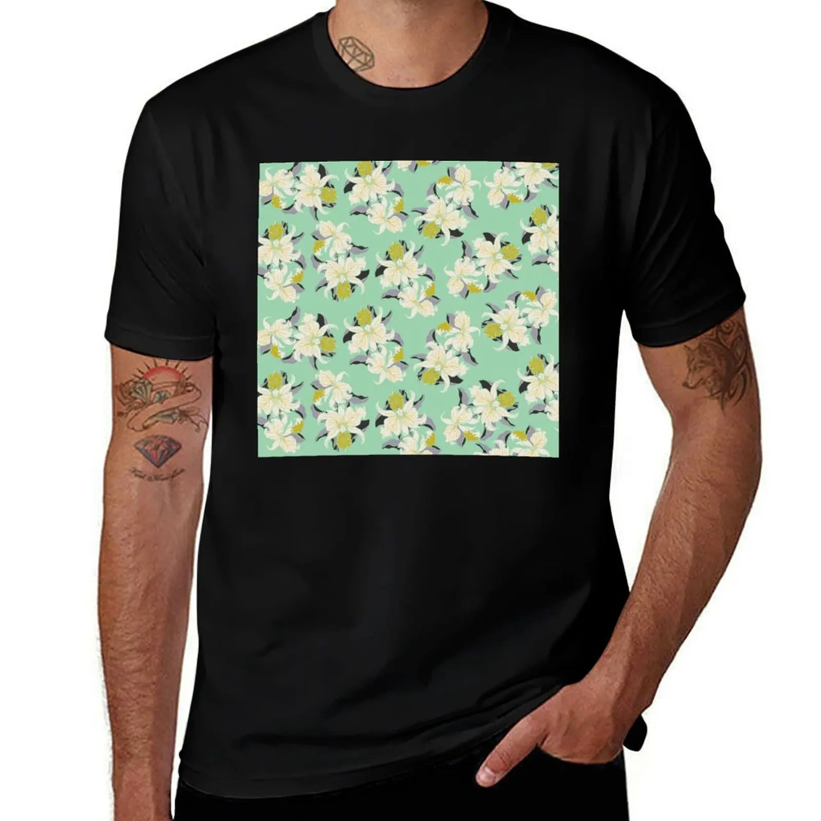 Camiseta FLORES TROPICAIS, camisetas personalizadas con gráficos negros para niños, camisetas gráficas con estampado animal para hombres, anime