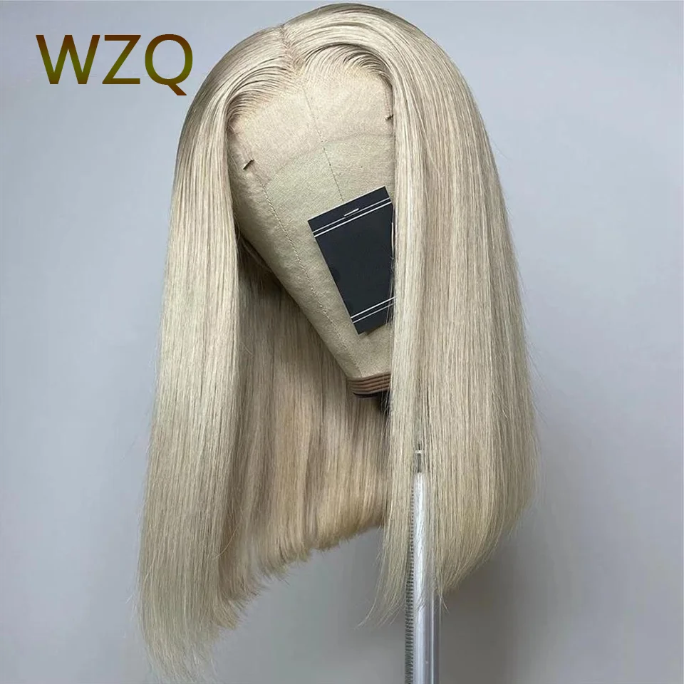 Wig Rambut Manusia Renda Depan 13X4 Wig Berwarna 613 Platinum Abu-abu Lurus dengan Kepadatan 180% Wig Bob Pendek Merah Muda Muda Perawan Brasil