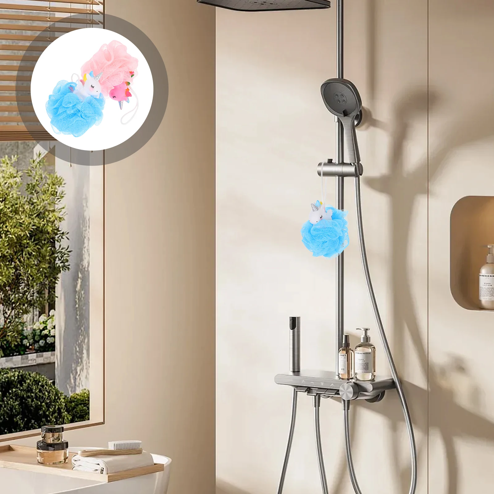 

2pcs Bath Balls Cartoon Unicorns Shower Scrubber For Kids Children Home Use Exfoliating Body Cleaner Bubble Net Mesh Bathing