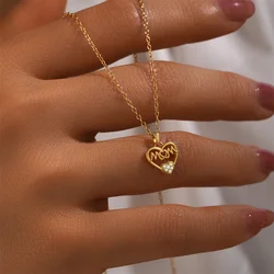 LENNIK collana in argento Sterling 925 a forma di cuore con zirconi lettera inglese MaMa regalo per la festa della mamma collana con ciondolo da donna