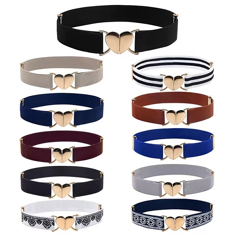 

Women Canvas Belts Girls Multicolor Adjustable Elastic Waist Belts With Heart Shape Buckle Uniform Decorations