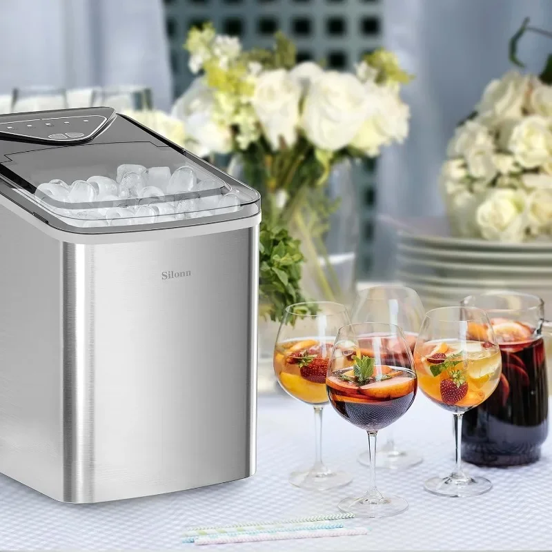 Ice Makers Countertop, 9 Cubes Ready in 6 Mins, 26lbs in 24Hrs, Self-Cleaning with Ice Scoop and Basket, 2 Sizes of Bullet Ice