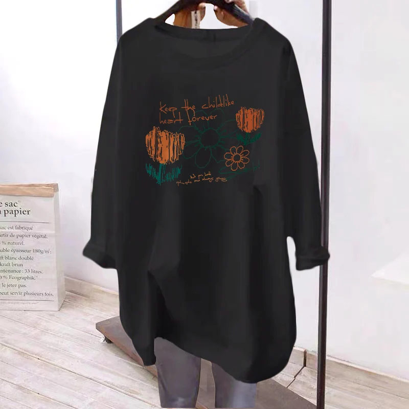 Oversize White Pure Cotton Long Sve Women's T-irt Casual Thin Sle Korean Version Base irt for Autumn Season