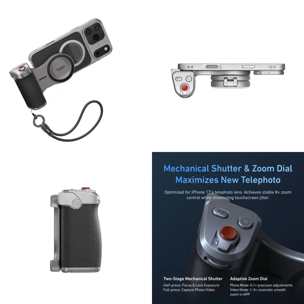 TELESIN Remote Shutter and Handheld Mount for 17 Pro Max Plastic Phone Camera Grip Photography Accessory