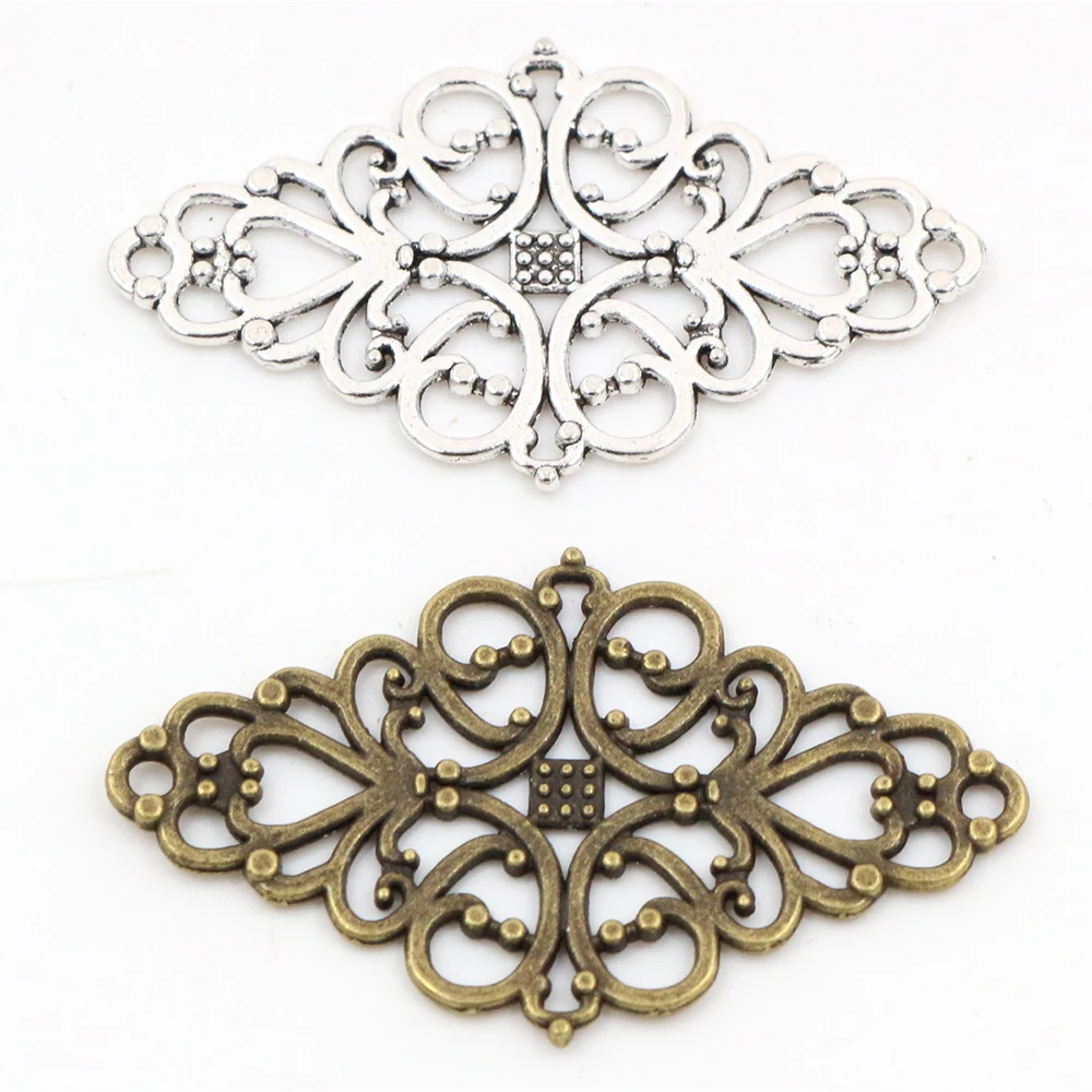 41x25mm 10pcs Antique Bronze and Antique Silver Plated Flower Style Connector Handmade Charms Pendant:DIY for bracelet necklace