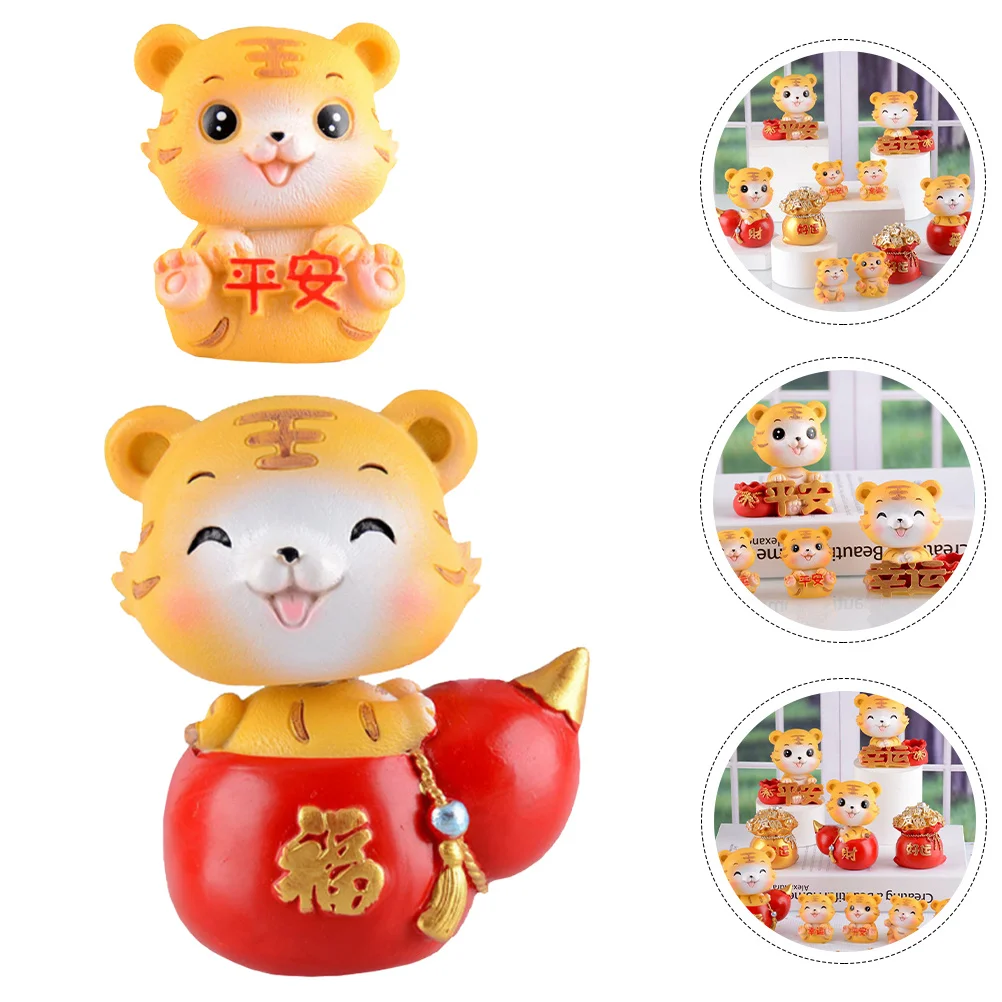 

2pcs Resin Cute Tiger Animal Statue Home Decor Office Desk Ornament For Car Living Room Shelf Display