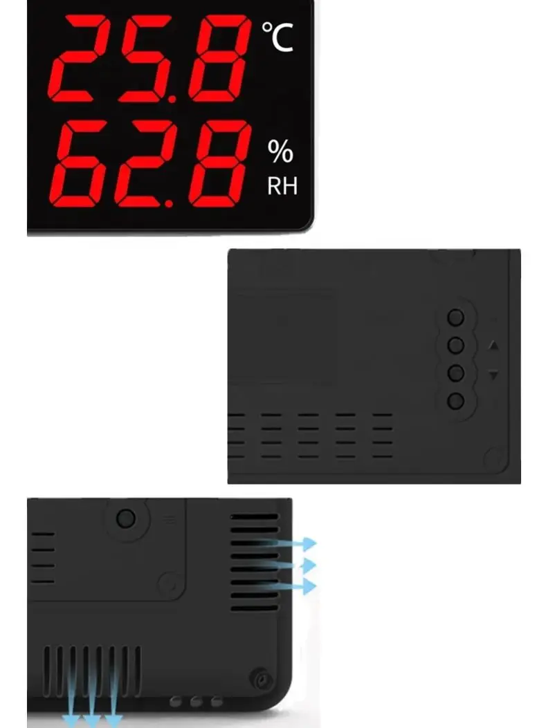 Thermohygrometer industrial high-precision large-screen warehouse factory room with probe alarm display instrument AS106A