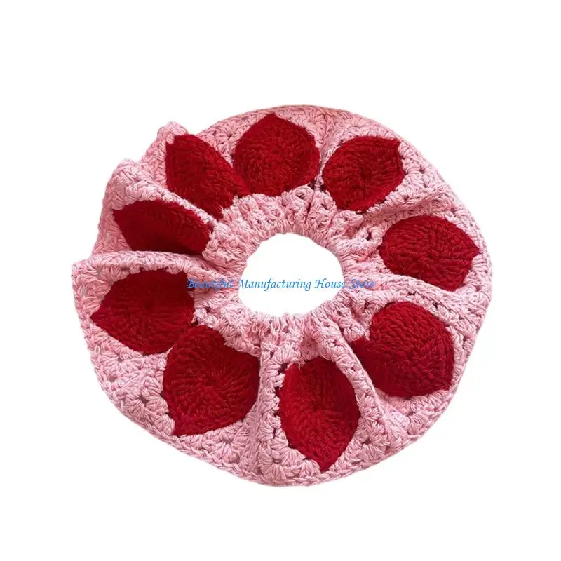 E56A Knitted Hair Scrunchy Flower Hairpieces Elegant Bun Rubber Bands Headdress