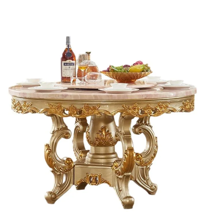 

European solid wood round dining table chairs luxury marble dining table and chairs combination villa restaurant 4-8 people dini