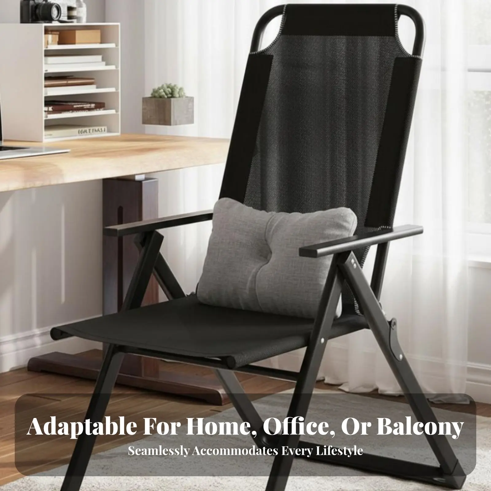 Reclining Deck Chair with Footrest Foldable Reclining Camp Chair with Footrest Adjustable Rearrest 2-in-1 Design for Living Room - view 4