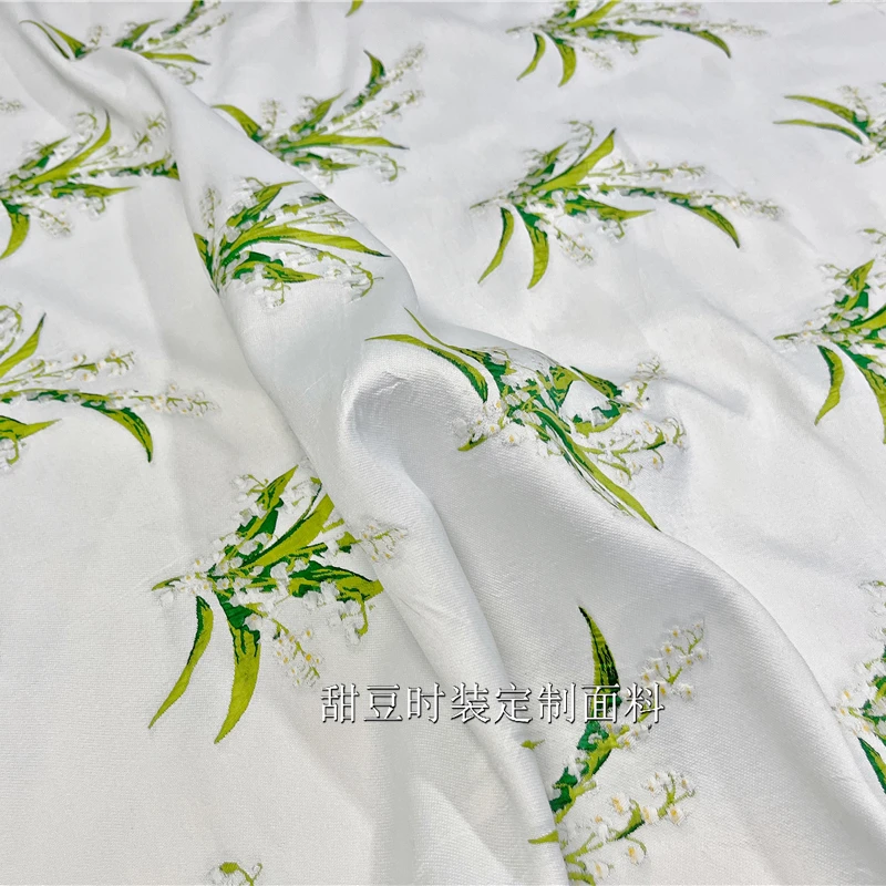 Yarn-dyed Brocade Jacquard Fabric Lily of the Valley Embossed Pleated Dress Couture Jacket Brand Fashion Design Wholesale Cloth