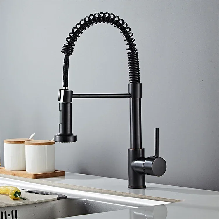 005 New Modern Style 304 Stainless Steel Matte Black Kitchen Mixer Sink Faucet With Pull Down Sprayer